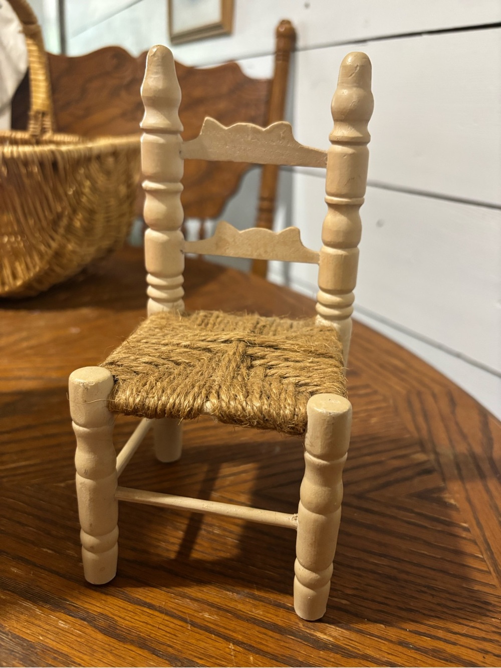 Natural Twine-Seat Mini Accent Chair - Cream Frame